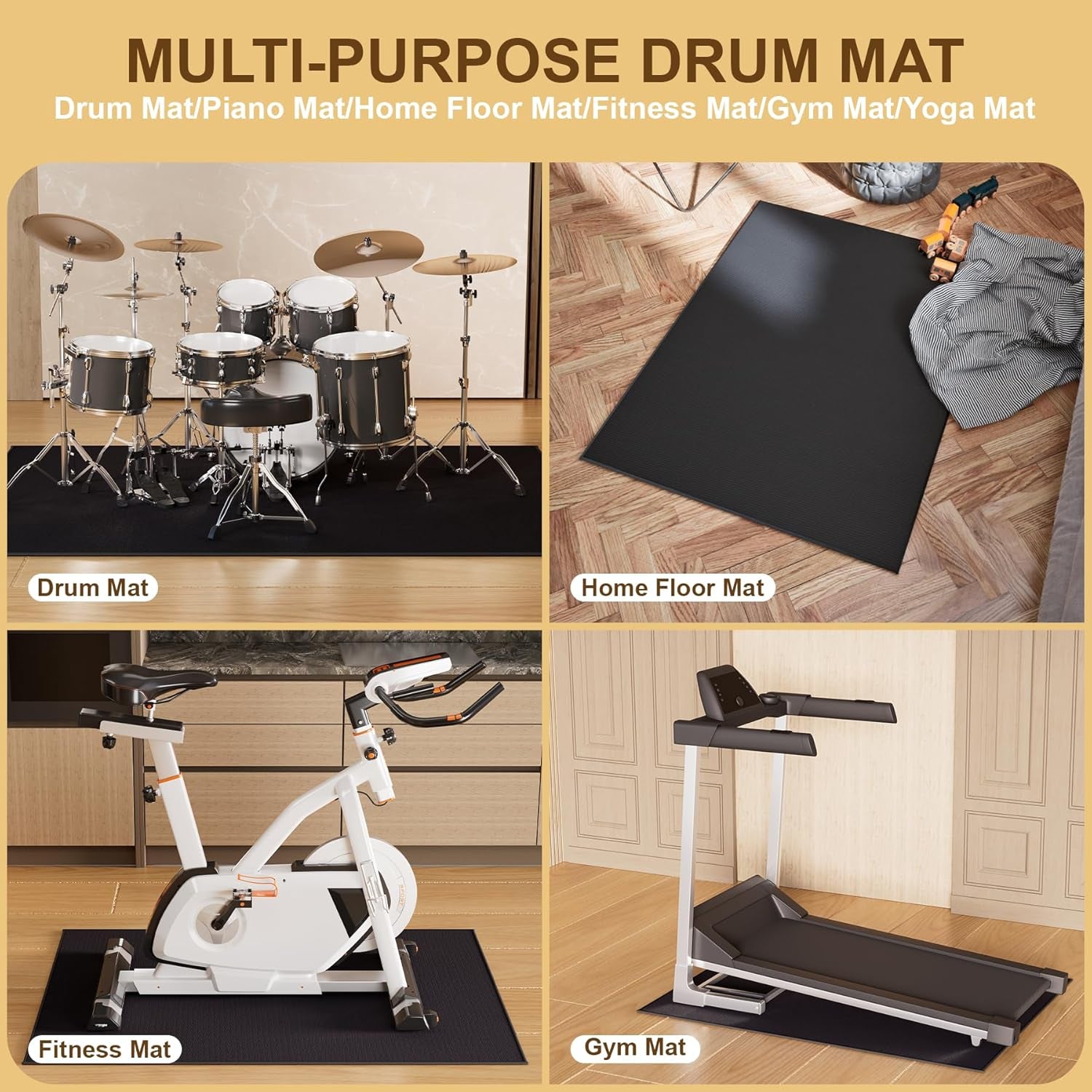Drum Rug 4X6Ft, Drum Mat with Non-Slip Grip Bottom, Drum Mats and Rugs with Tigh