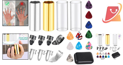 Guitar Accessories Set 4Pcs Slides 10Picks 8Pc Picks Box for Guitars Banjo Uk...