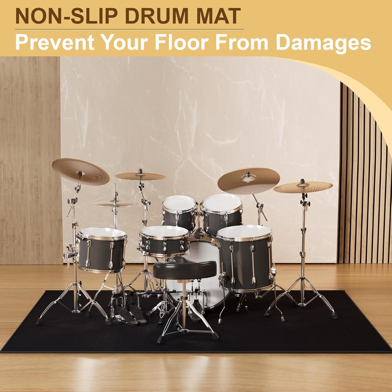 Drum Rug 4X6Ft, Drum Mat with Non-Slip Grip Bottom, Drum Mats and Rugs with Tigh