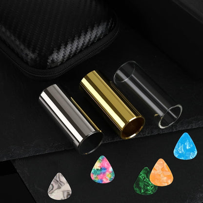 Guitar Accessories Set 4Pcs Slides 10Picks 8Pc Picks Box for Guitars Banjo Uk...